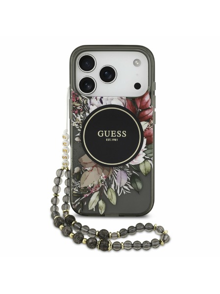 Guess Guess IML Flowers Strap MagSafe Carcasă Spate pentru iPhone 17 Pro Negru