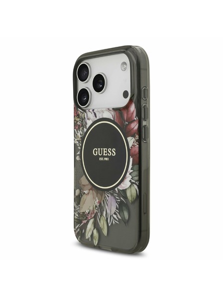 Guess Guess IML Flowers Strap MagSafe Carcasă Spate pentru iPhone 17 Pro Negru