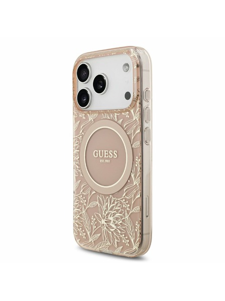 Guess Guess IML Flowers Allover Strap MagSafe Carcasă Spate pentru iPhone 17 Pro Roz