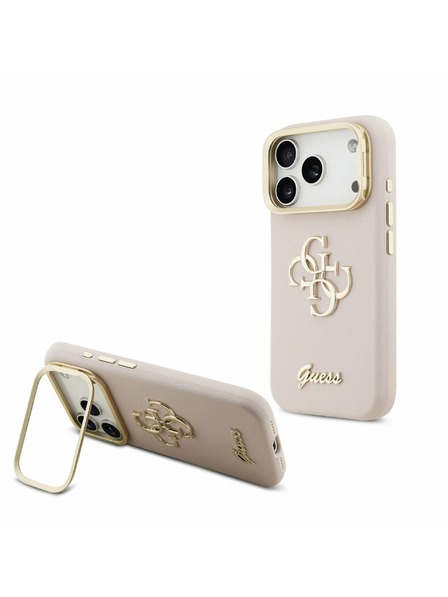Guess Guess PU Grained 4G Logo Stand Camera Frame Carcasă Spate pentru iPhone 17 Pro Roz