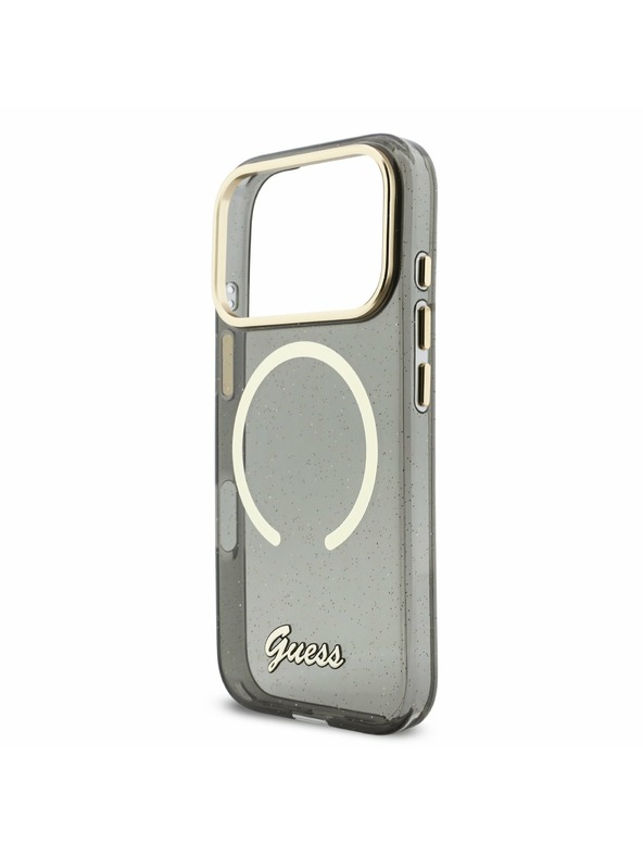 Guess Guess IML Glitter Script Strap MagSafe Carcasă Spate pentru iPhone 17 Pro Negru
