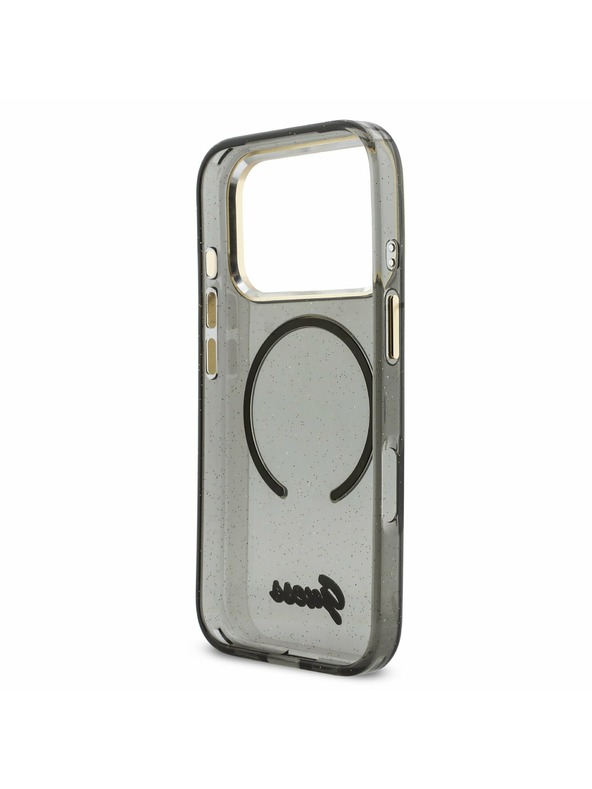 Guess Guess IML Glitter Script Strap MagSafe Carcasă Spate pentru iPhone 17 Pro Negru