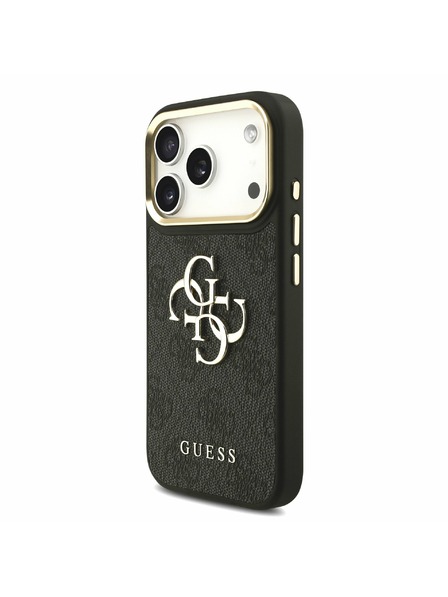 Guess Guess PU Piele 4G Metal Logo Gold Frame Carcasă Spate pentru iPhone 17 Pro Black