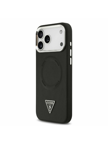 Guess Guess PU Piele Triangle Logo MagSafe Carcasă Spate pentru iPhone 17 Pro Black