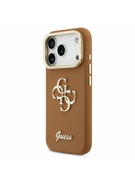 Guess Guess PU Grained 4G Logo Stand Camera Frame Carcasă Spate pentru iPhone 17 Pro Brown