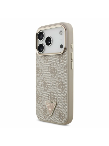 Guess Guess PU Piele 4G Strass Triangle Logo Gold Frame MagSafe Carcasă Spate pentru iPhone 17 Pro Pink
