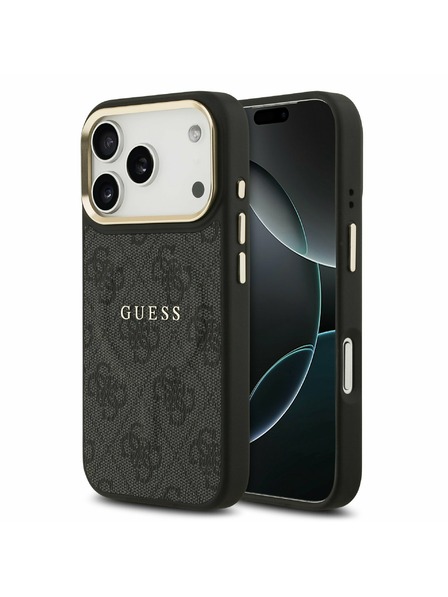 Guess Guess PU Piele 4G Gold Frame MagSafe Carcasă Spate pentru iPhone 17 Pro Black