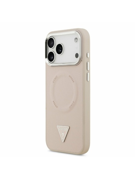 Guess Guess PU Piele Triangle Logo MagSafe Carcasă Spate pentru iPhone 17 Pro Pink