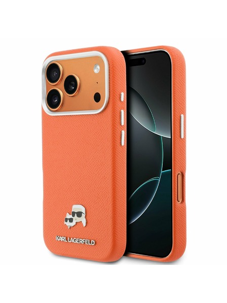 Karl Lagerfeld Karl Lagerfeld PU Karl and Choupette Heads Pins MagSafe Carcasă Spate pentru iPhone 17 Pro Orange