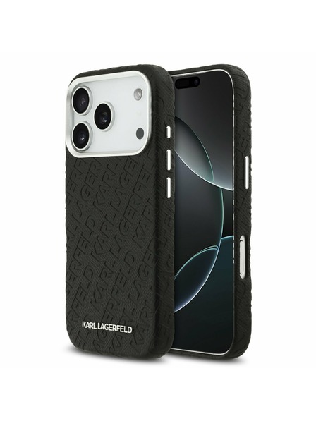 Karl Lagerfeld Karl Lagerfeld Grained PU Repeated Logo MagSafe Carcasă Spate pentru iPhone 17 Pro Black
