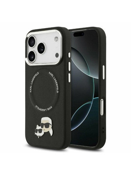 Karl Lagerfeld Karl Lagerfeld PU Karl and Choupette Heads Pins MagSafe Carcasă Spate pentru iPhone 17 Pro Black