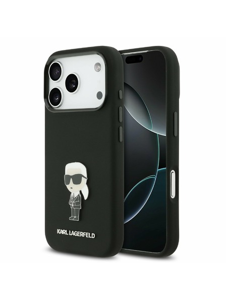 Karl Lagerfeld Karl Lagerfeld Liquid Silicone Metal Ikonik Carcasă Spate pentru iPhone 17 Pro Black