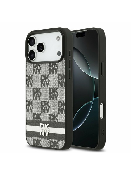 DKNY DKNY PU Leather Checkered Pattern and Stripe Carcasă Spate pentru iPhone 17 Pro Max Black