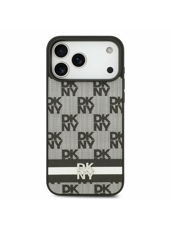 DKNY DKNY PU Leather Checkered Pattern and Stripe Carcasă Spate pentru iPhone 17 Pro Max Black
