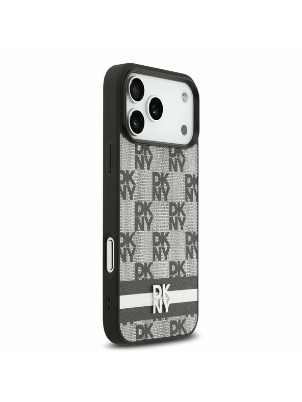 DKNY DKNY PU Leather Checkered Pattern and Stripe Carcasă Spate pentru iPhone 17 Pro Max Black