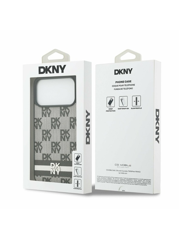 DKNY DKNY PU Leather Checkered Pattern and Stripe Carcasă Spate pentru iPhone 17 Pro Max Black