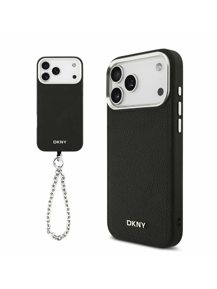 DKNY DKNY PU Leather Metal Logo Wrist Chain MagSafe Carcasă Spate pentru iPhone 17 Pro Max Black