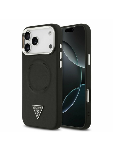 Guess Guess PU Leather Triangle Logo MagSafe Carcasă Spate pentru iPhone 17 Pro Max Negru