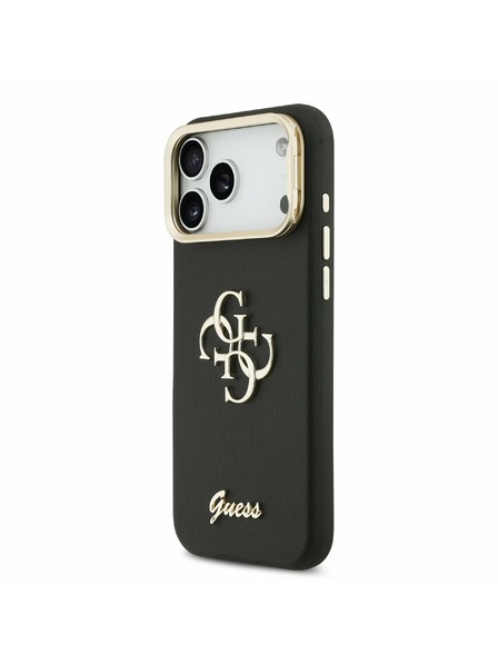 Guess Guess PU Grained 4G Logo Stand Camera Frame Carcasă Spate pentru iPhone 17 Pro Max Negru