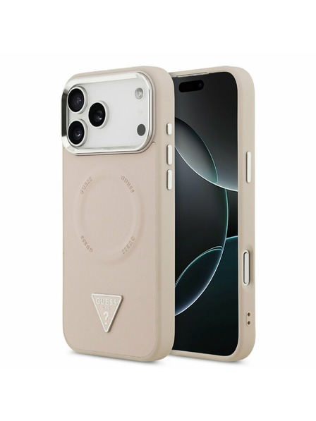 Guess Guess PU Leather Triangle Logo MagSafe Carcasă Spate pentru iPhone 17 Pro Max Roz