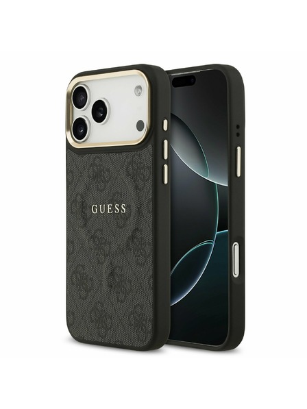 Guess Guess PU Leather 4G Gold Frame MagSafe Carcasă Spate pentru iPhone 17 Pro Max Negru
