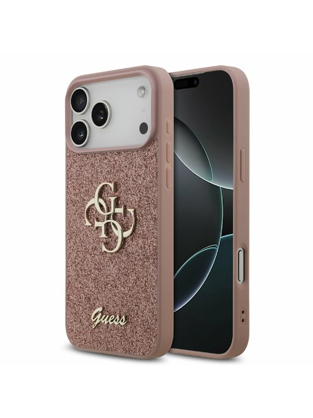 Guess Guess PU Fixed Glitter 4G Metal Logo Carcasă Spate pentru iPhone 17 Pro Max Roz