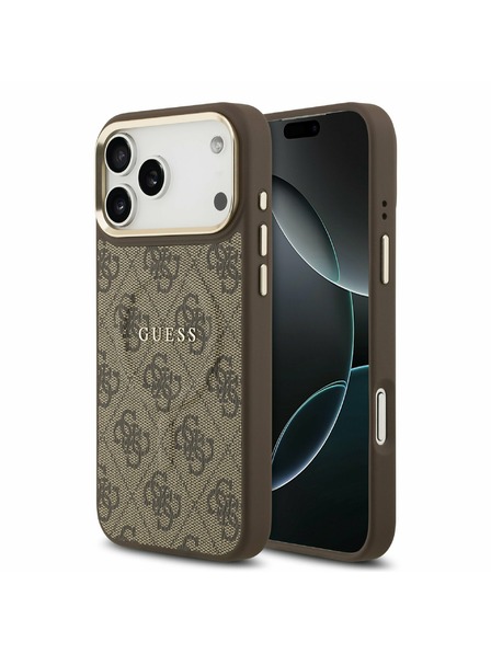 Guess Guess PU Leather 4G Gold Frame MagSafe Carcasă Spate pentru iPhone 17 Pro Max Maro
