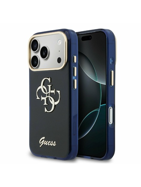 Guess Guess IML 4G Script Metal Logo Carcasă Spate pentru iPhone 17 Pro Max Albastru