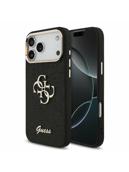 Guess Guess PU Fixed Glitter 4G Metal Frame Carcasă Spate pentru iPhone 17 Pro Max Negru