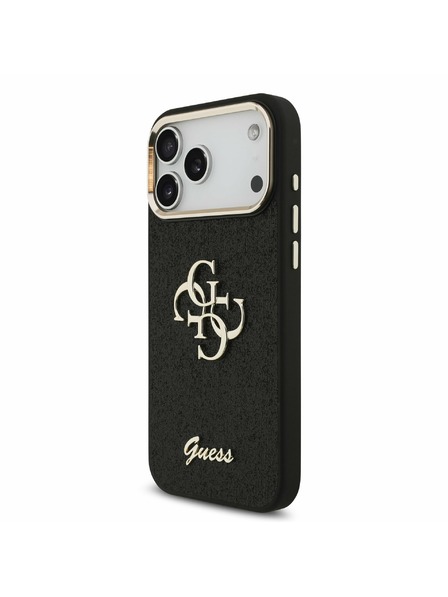 Guess Guess PU Fixed Glitter 4G Metal Frame Carcasă Spate pentru iPhone 17 Pro Max Negru