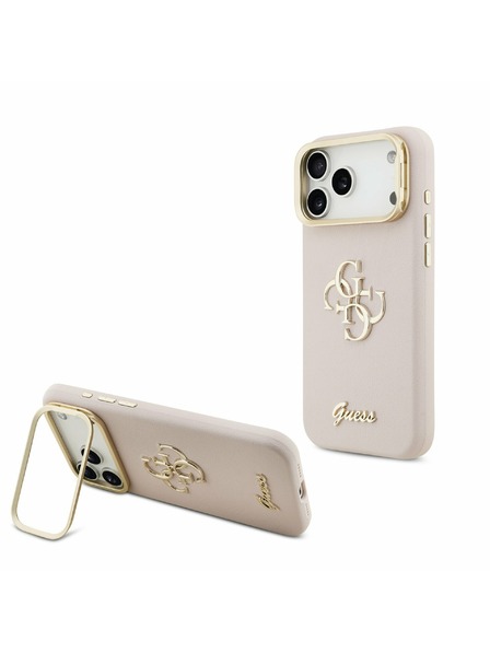 Guess Guess PU Grained 4G Logo Stand Camera Frame Carcasă Spate pentru iPhone 17 Pro Max Roz