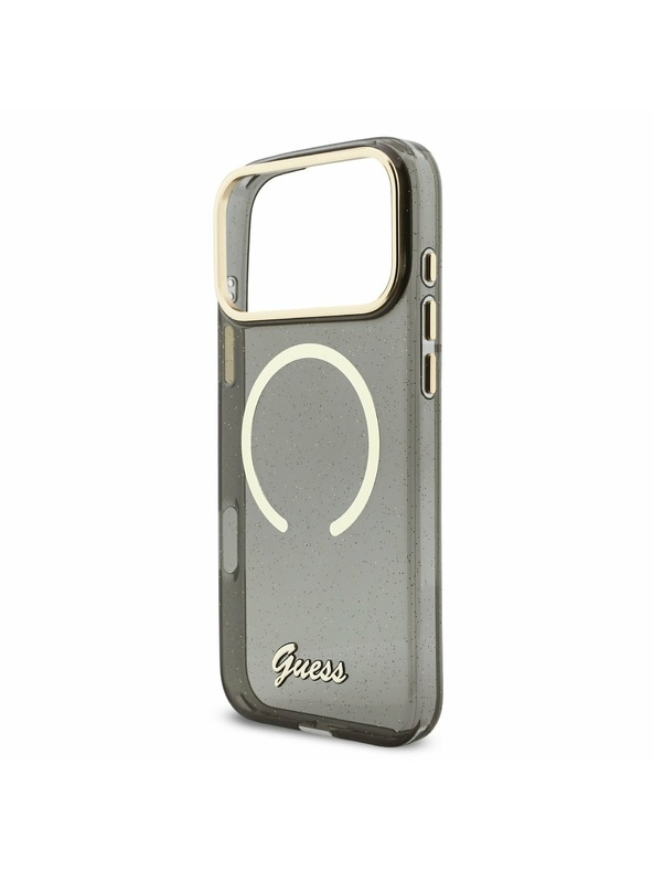 Guess Guess IML Glitter Script Strap MagSafe Carcasă Spate pentru iPhone 17 Pro Max Negru