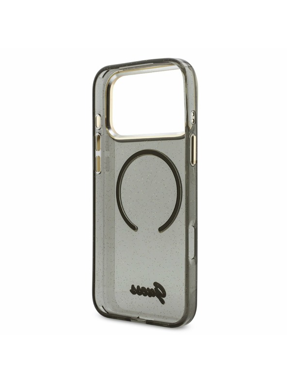 Guess Guess IML Glitter Script Strap MagSafe Carcasă Spate pentru iPhone 17 Pro Max Negru