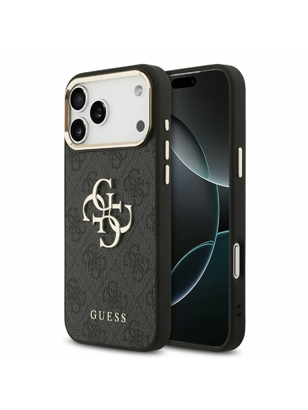 Guess Guess Husă Spate PU Leather 4G Metal Logo Gold Frame pentru iPhone 17 Pro Max Black