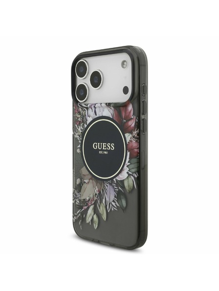 Guess Guess Husă Spate IML Flowers Strap MagSafe pentru iPhone 17 Pro Max Black