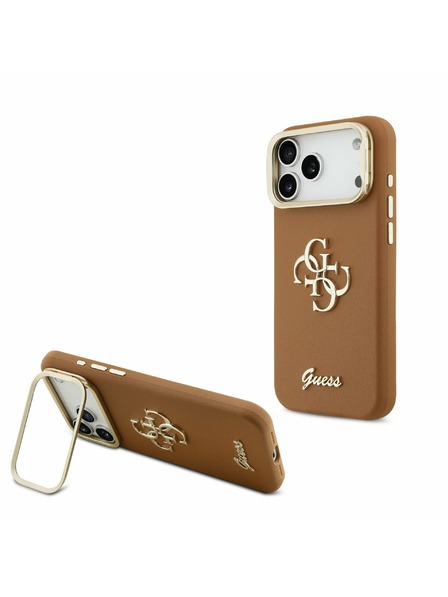 Guess Guess Husă Spate PU Grained 4G Logo Stand Camera Frame pentru iPhone 17 Pro Max Brown