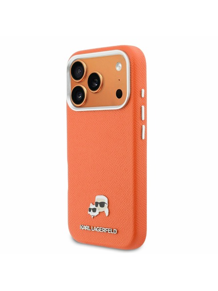 Karl Lagerfeld Karl Lagerfeld Husă Spate PU Karl and Choupette Heads Pins MagSafe pentru iPhone 17 Pro Max Orange