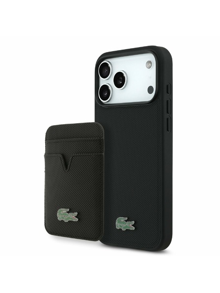 Lacoste Lacoste Husă Spate Iconic Petit Pique MagSafe + Portofel pentru iPhone 17 Pro Max Black