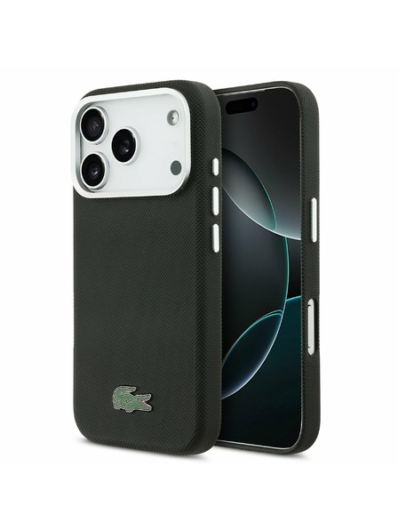Lacoste Lacoste PVC Iconic Petit Pique Metal Logo MagSafe Carcasă Spate pentru iPhone 17 Pro Max Black