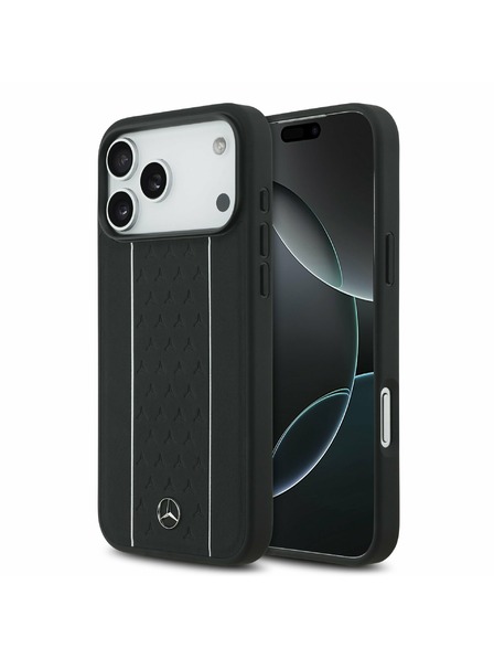 Mercedes Mercedes Leather Star Pattern and Stripes MagSafe Carcasă Spate pentru iPhone 17 Pro Max Black/White