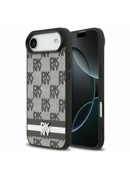 DKNY DKNY PU Leather Checkered Pattern and Stripe Carcasă Spate pentru iPhone Air Black