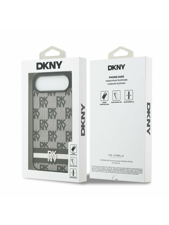 DKNY DKNY PU Leather Checkered Pattern and Stripe Carcasă Spate pentru iPhone Air Black