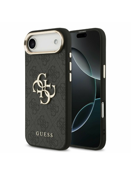 Guess Guess PU Leather 4G Metal Logo Gold Frame Carcasă Spate pentru iPhone Air Black