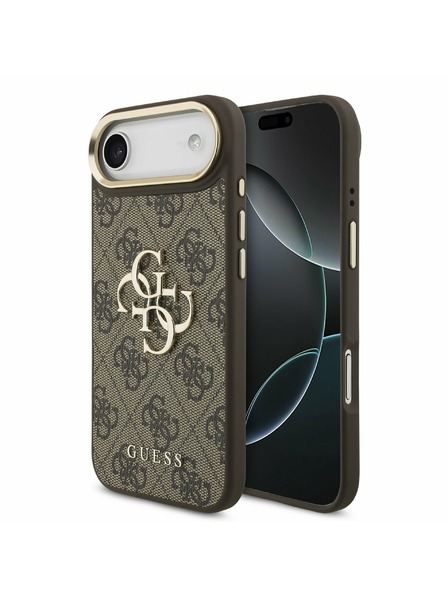 Guess Guess PU Piele 4G Metal Logo Cadru Auriu Carcasă Spate pentru iPhone Air Maro