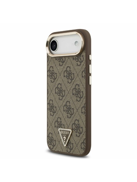 Guess Guess PU Piele 4G Strass Triangle Logo Cadru Auriu MagSafe Carcasă Spate pentru iPhone Air Maro