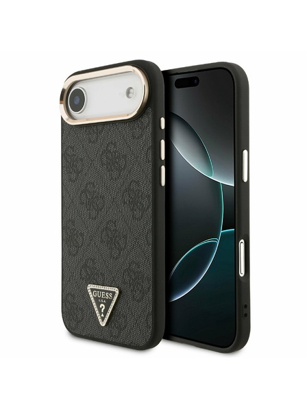 Guess Guess PU Piele 4G Strass Triangle Logo Cadru Auriu MagSafe Carcasă Spate pentru iPhone Air Negru