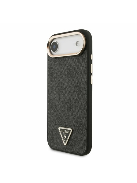 Guess Guess PU Piele 4G Strass Triangle Logo Cadru Auriu MagSafe Carcasă Spate pentru iPhone Air Negru