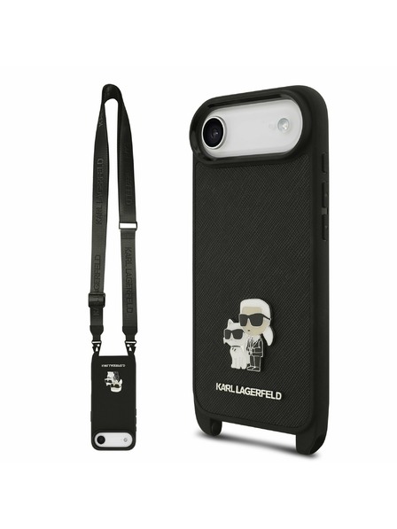 Karl Lagerfeld Karl Lagerfeld Saffiano Crossbody Curea Metal Karl and Choupette Carcasă Spate pentru iPhone Air Negru