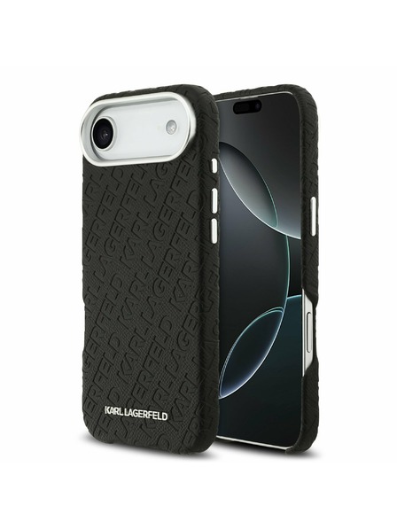 Karl Lagerfeld Karl Lagerfeld Grained PU Repeated Logo MagSafe Carcasă Spate pentru iPhone Air Black