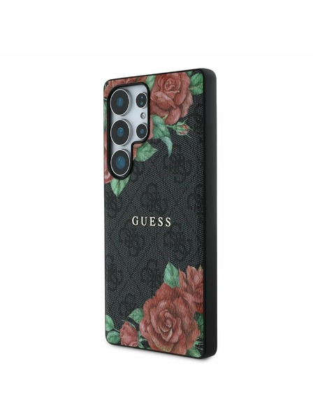 Guess Guess PU Piele 4G Flori Imprimeu Metal Classic Logo MagSafe Carcasă Spate pentru Samsung Galaxy S25 Ultra Black